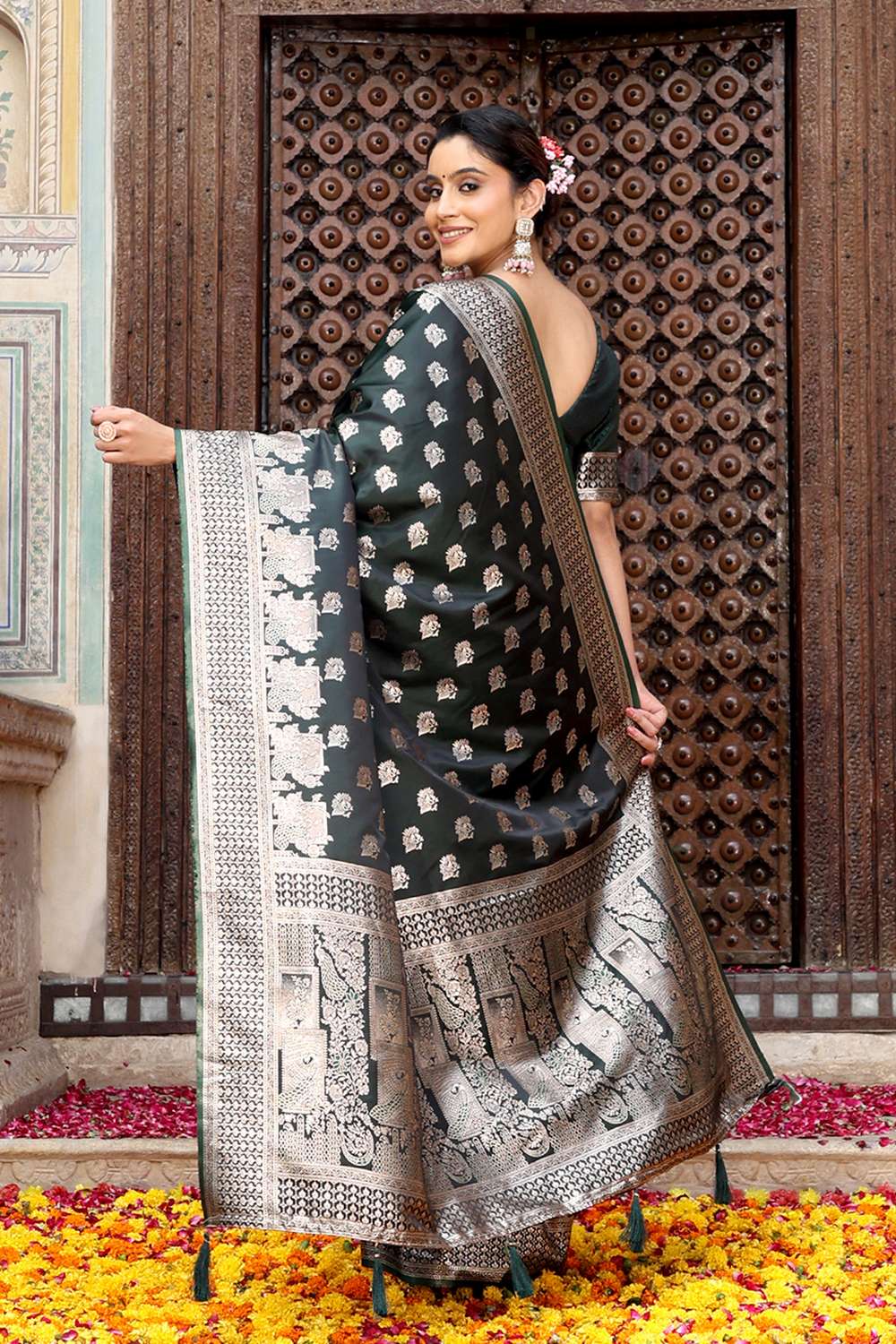 Aubrey Green Silk Saree with Woven Design Ready to Wear One Minute Saree