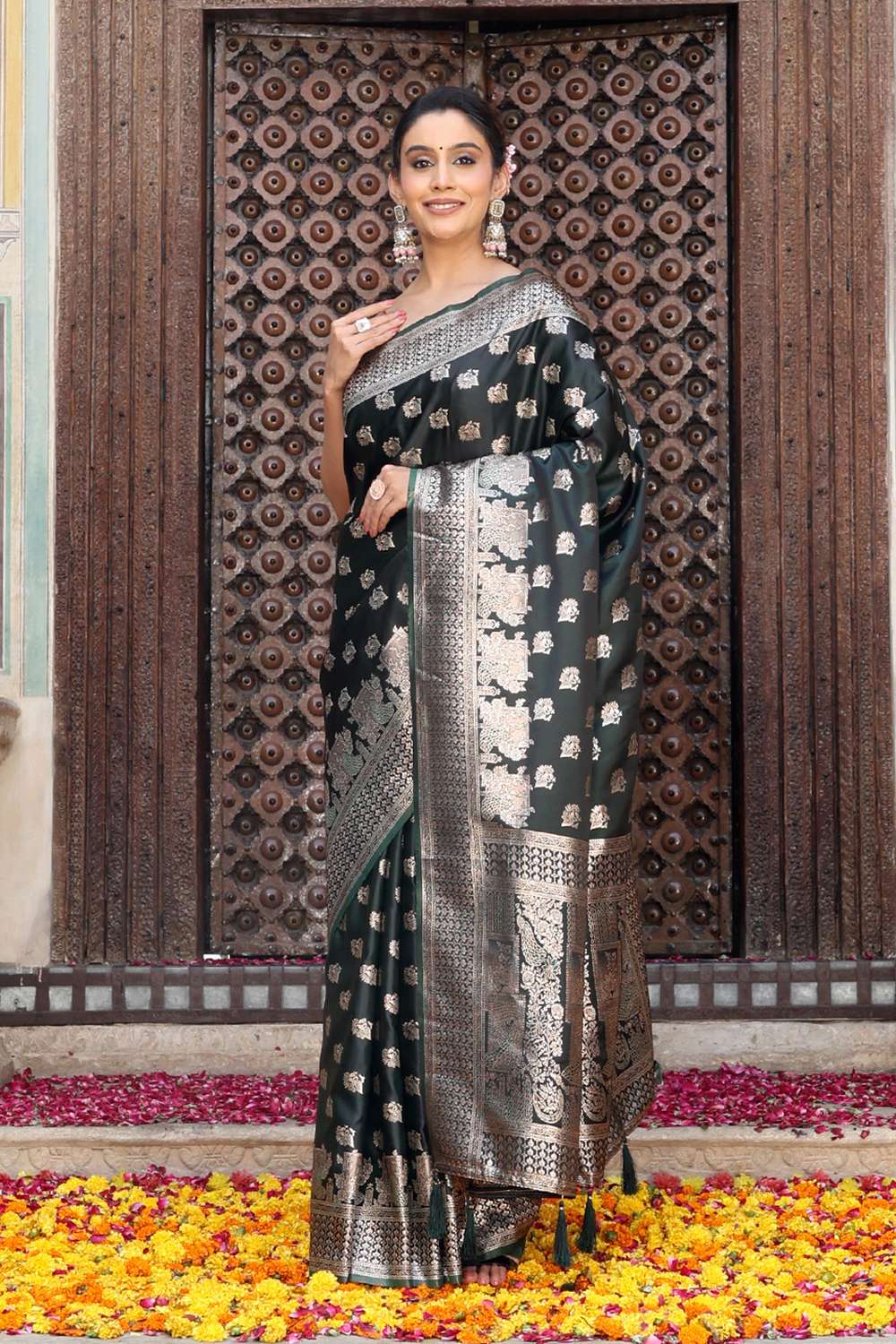 Aubrey Green Silk Saree with Woven Design Ready to Wear One Minute Saree