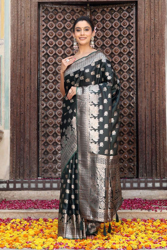 Aubrey Green Silk Saree with Woven Design Ready to Wear One Minute Saree