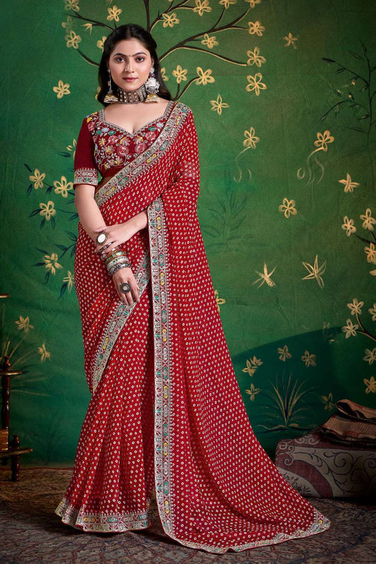 Coco Maroon Printed Embroidered Georgette Ready to Wear One Minute Saree