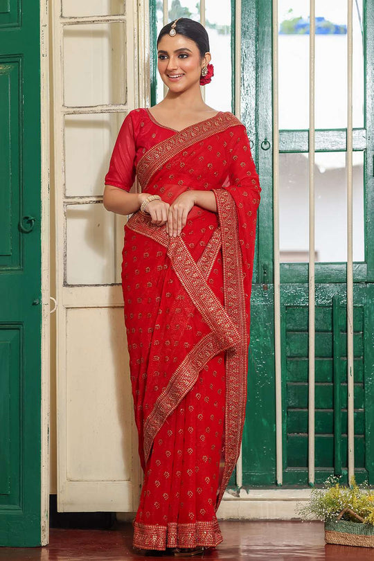 Nara Maroon Embroidered Chiffon Saree Ready to Wear One Minute Saree