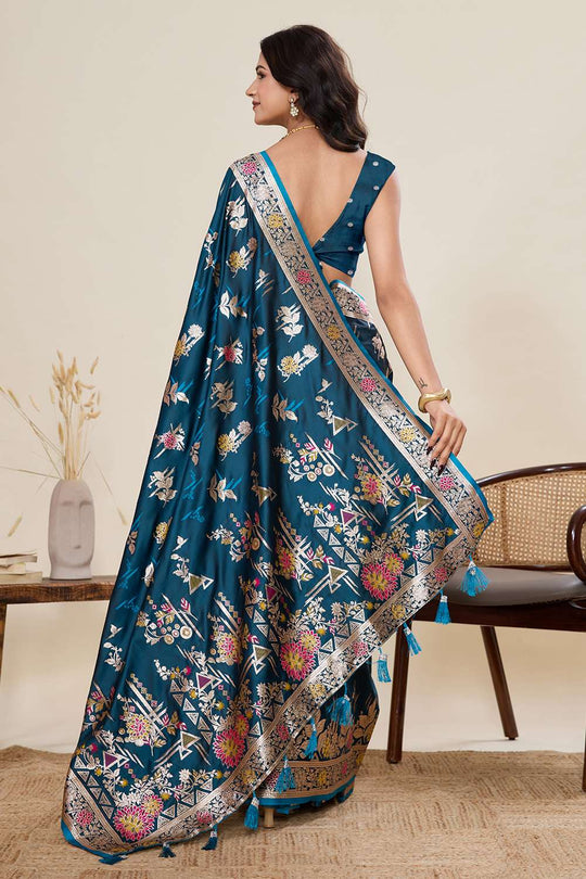 Margot Turquoise Woven Satin Saree Ready to Wear One Minute Saree