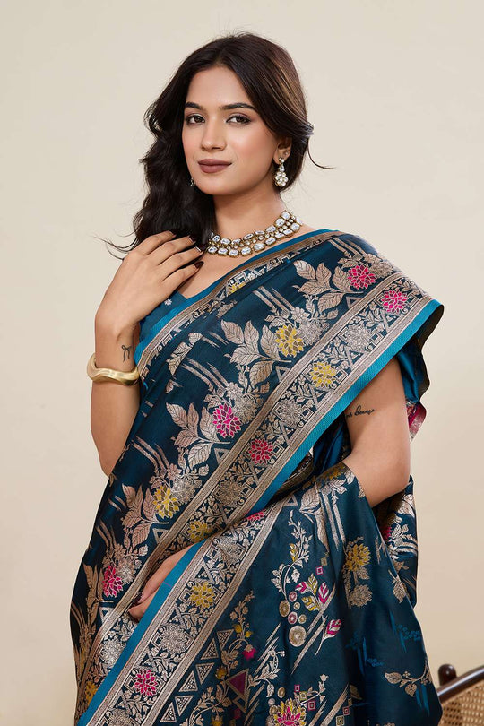 Margot Turquoise Woven Satin Saree Ready to Wear One Minute Saree