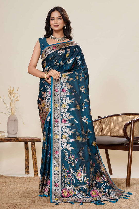 Margot Turquoise Woven Satin Saree Ready to Wear One Minute Saree