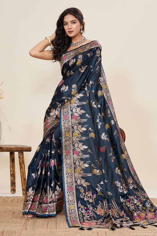 Margot Navy Blue Woven Satin Saree Ready to Wear One Minute Saree
