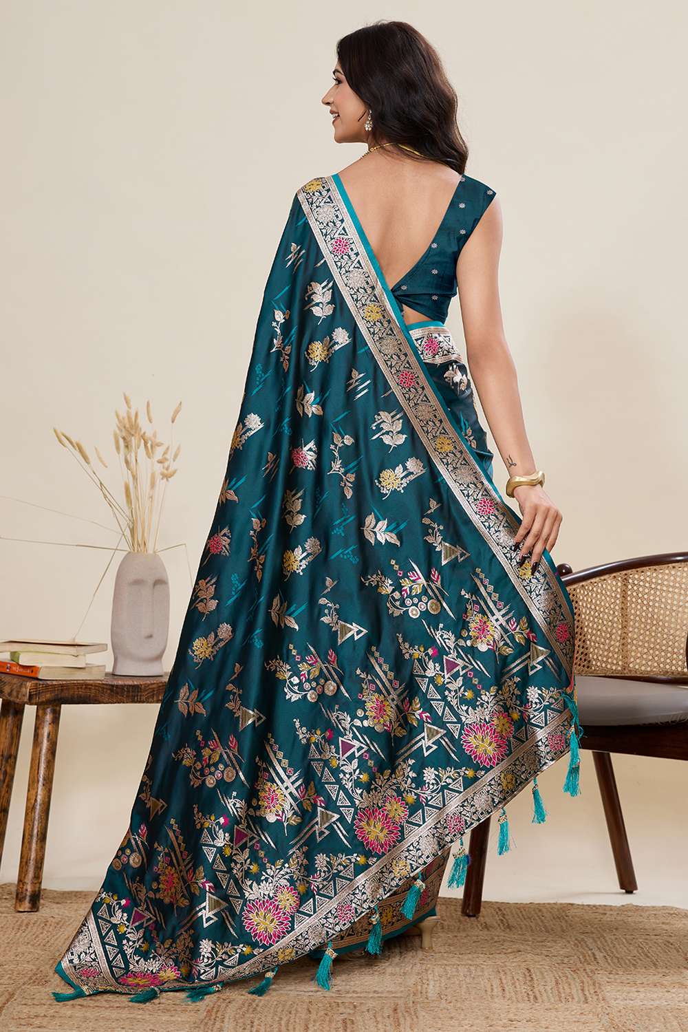 Margot Teal Woven Satin Saree Ready to Wear One Minute Saree
