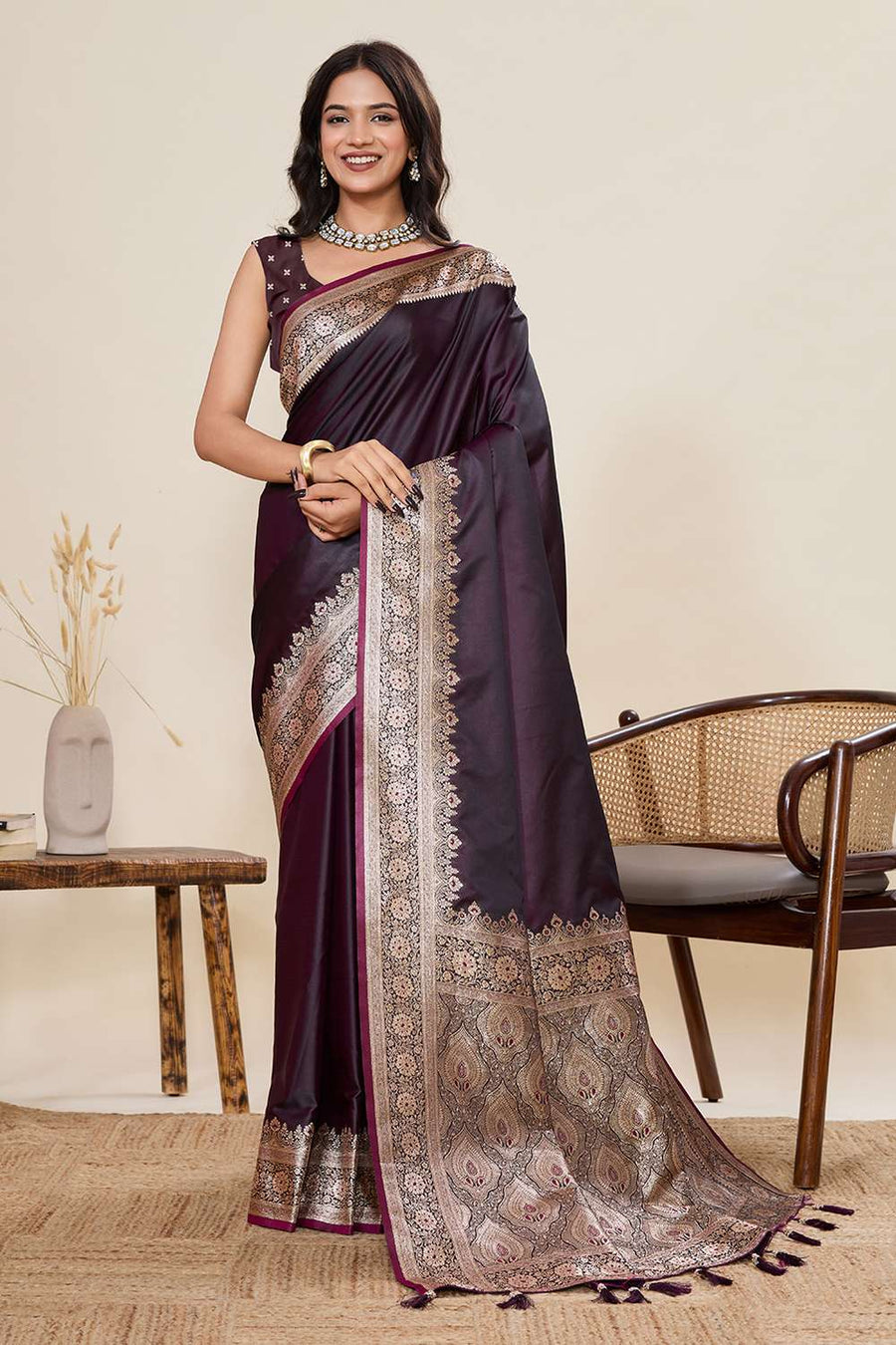 Soraya Red Soft Silk Satin Saree with Handloom Woven Design Ready to Wear One Minute Saree main image 0