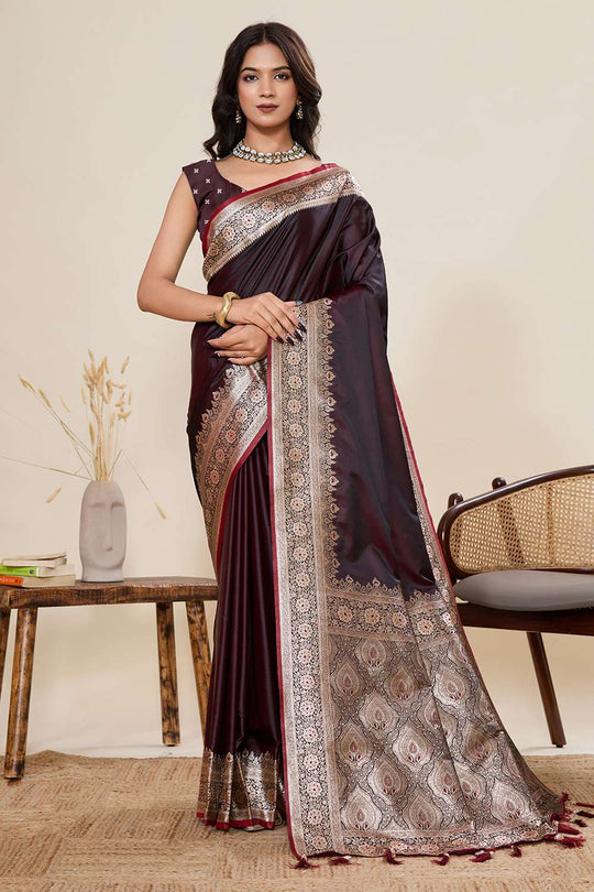 Brea Brown Woven Satin Saree Ready to Wear One Minute Saree