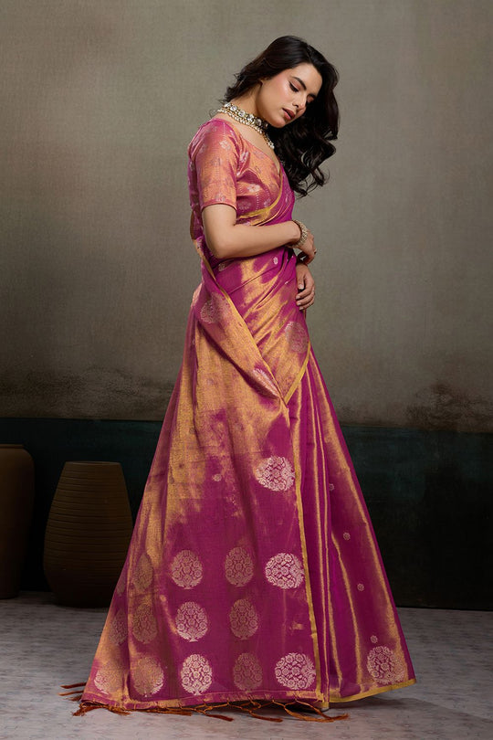 Mirabella Magenta Tissue Silk Woven Ready to Wear One Minute Saree