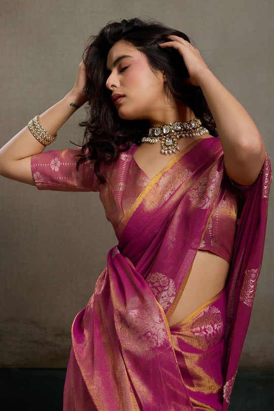 Mirabella Magenta Tissue Silk Woven Ready to Wear One Minute Saree