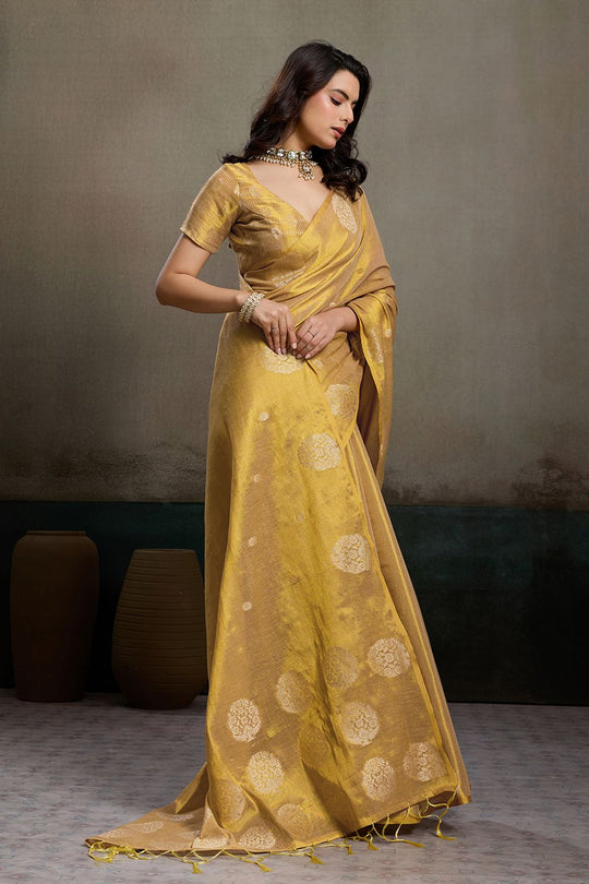 Mirabella Beige Tissue Silk Woven Ready to Wear One Minute Saree