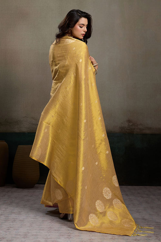 Mirabella Beige Tissue Silk Woven Ready to Wear One Minute Saree