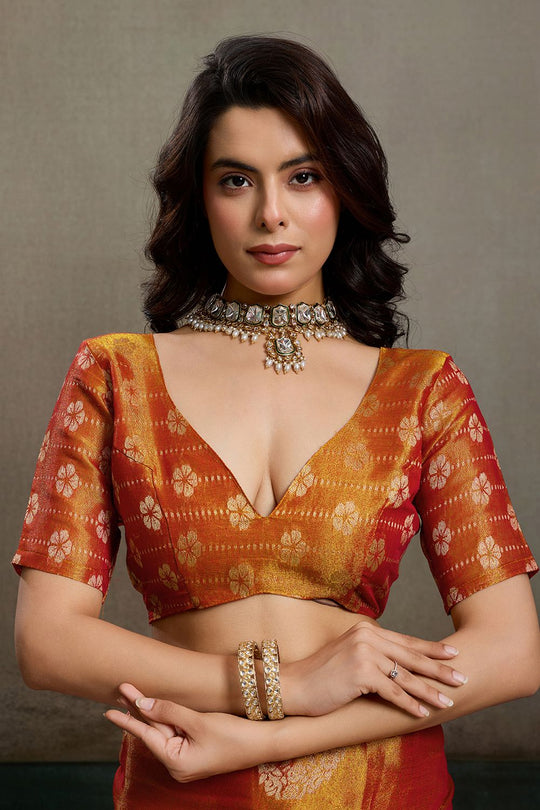 Mirabella Orange Tissue Silk Woven Ready to Wear One Minute Saree