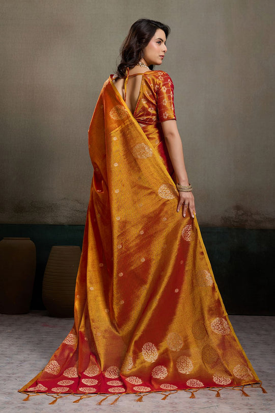 Mirabella Orange Tissue Silk Woven Ready to Wear One Minute Saree
