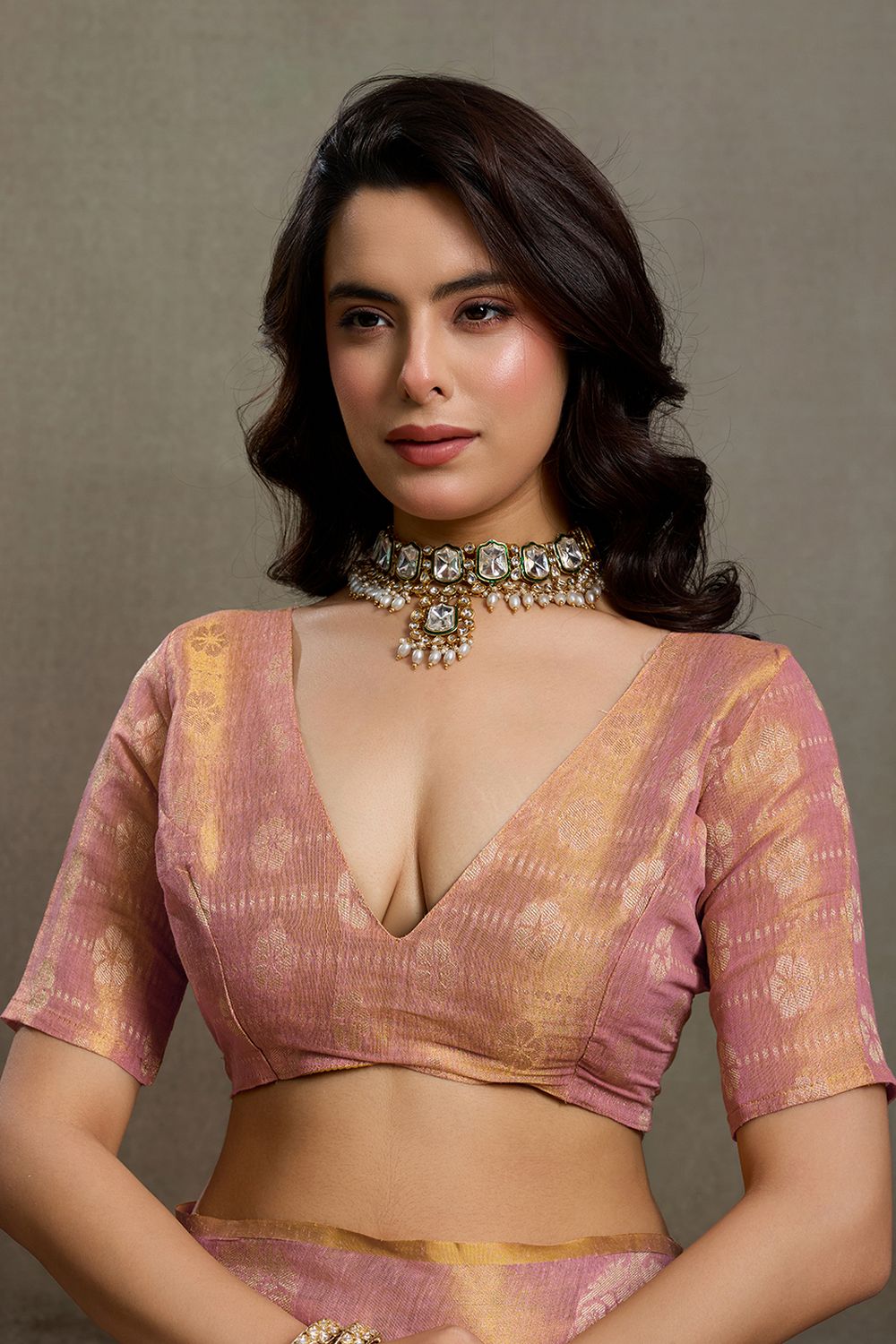 Mirabella Pink Tissue Silk Woven Ready to Wear One Minute Saree