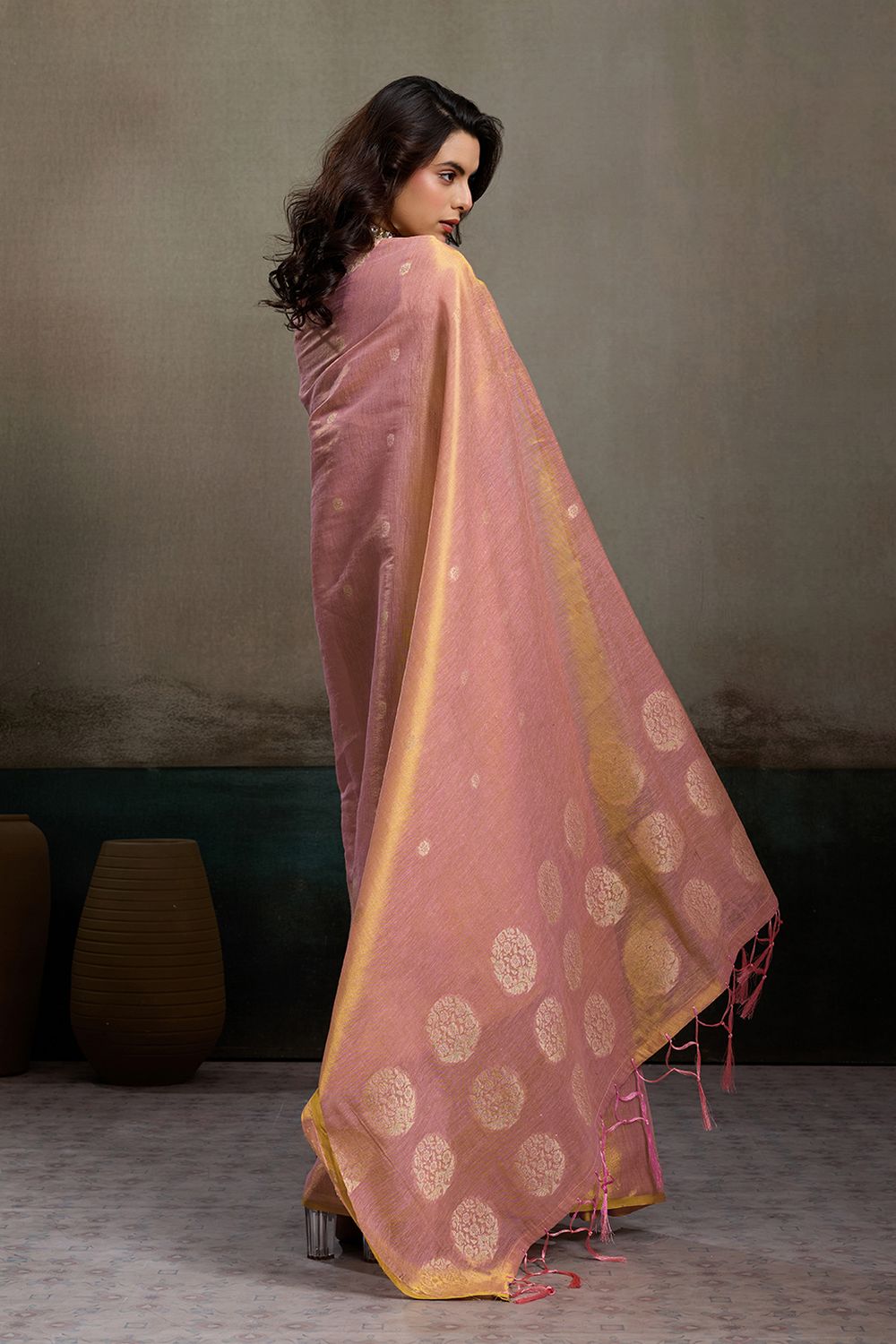 Mirabella Pink Tissue Silk Woven Ready to Wear One Minute Saree