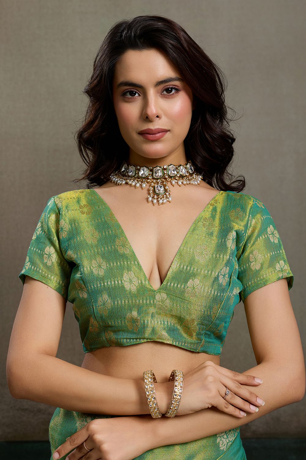 Mirabella Green Tissue Silk Woven Ready to Wear One Minute Saree