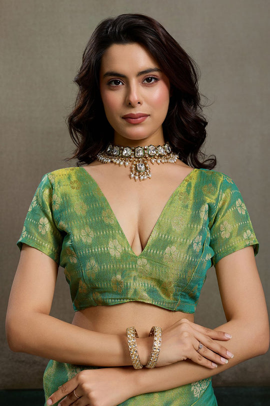 Mirabella Green Tissue Silk Woven Ready to Wear One Minute Saree