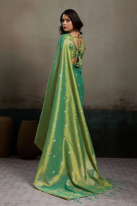 Mirabella Green Tissue Silk Woven Ready to Wear One Minute Saree