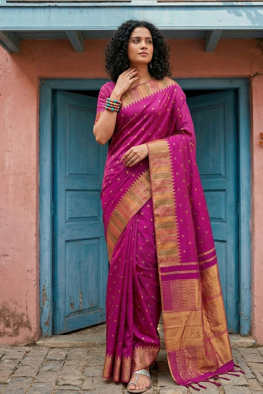 Maya Magenta Silk Blend Woven Ready to Wear One Minute Saree