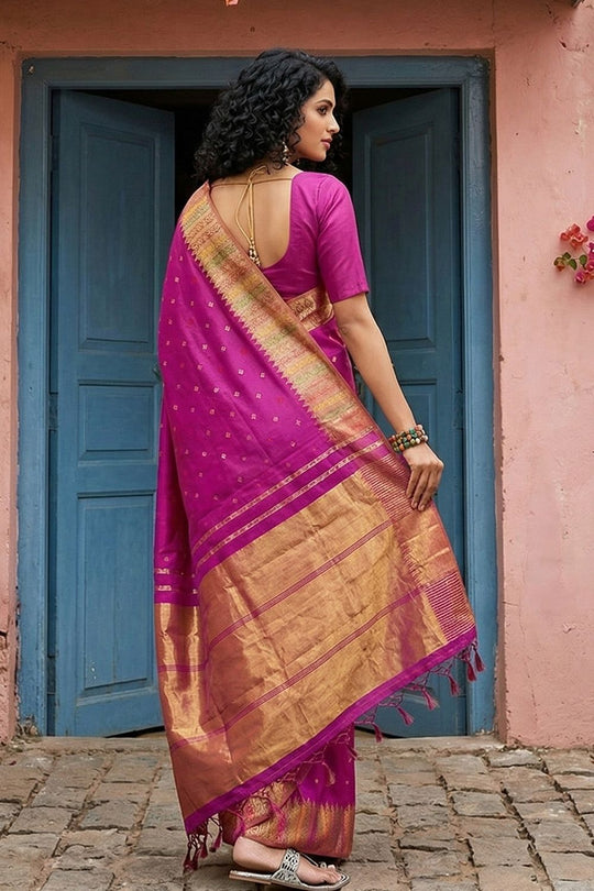 Maya Magenta Silk Blend Woven Ready to Wear One Minute Saree