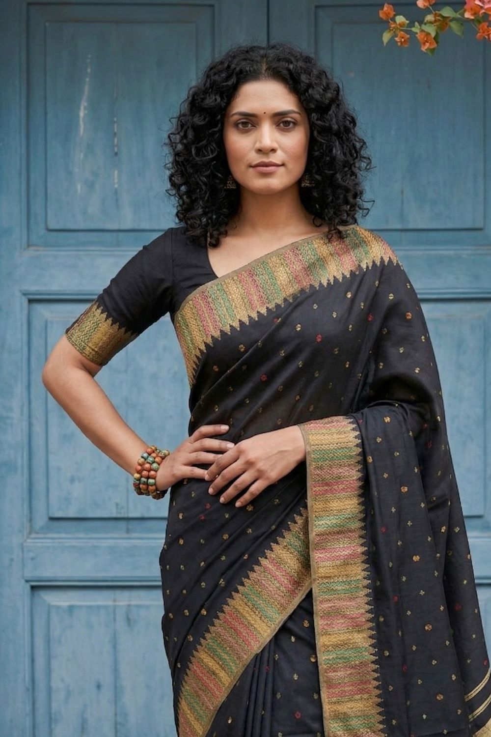 Maya Black Silk Blend Woven Ready to Wear One Minute Saree