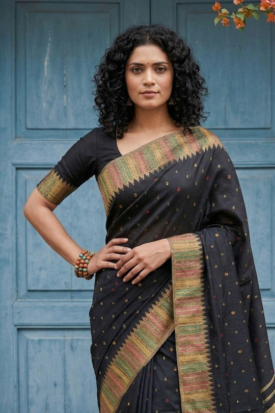 Maya Black Silk Blend Woven Ready to Wear One Minute Saree