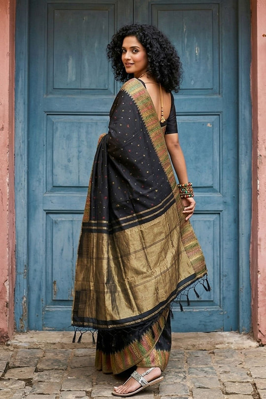 Maya Black Silk Blend Woven Ready to Wear One Minute Saree