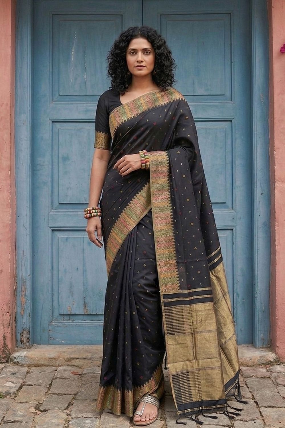 Maya Black Silk Blend Woven Ready to Wear One Minute Saree
