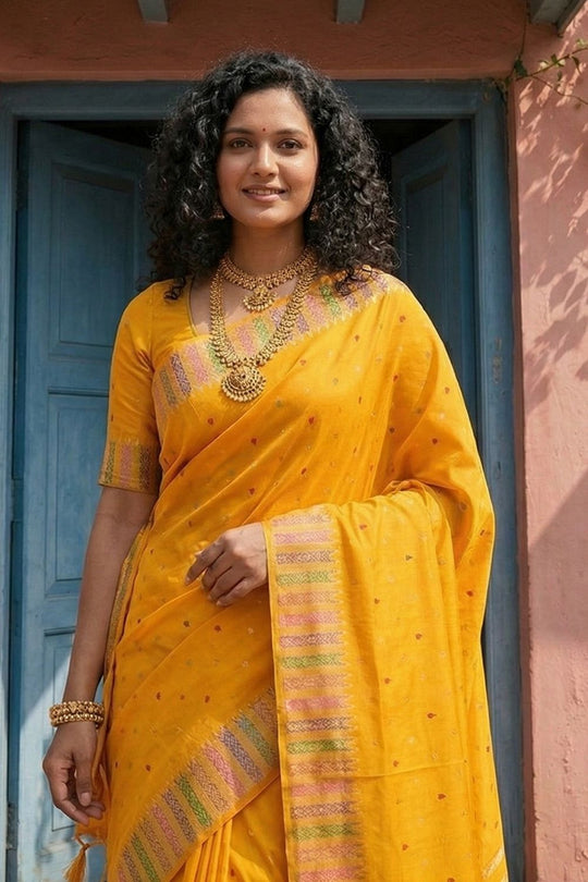 Maya Yellow Silk Blend Woven Ready to Wear One Minute Saree