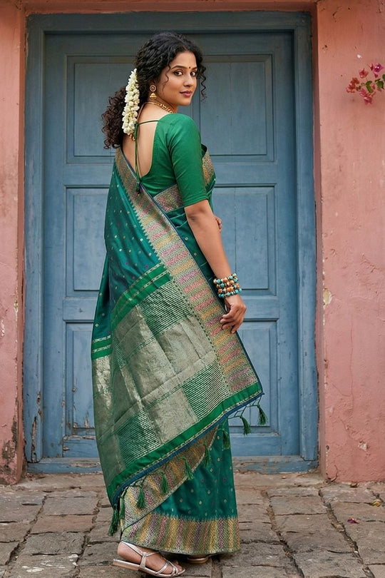 Maya Teal Green Silk Blend Woven Ready to Wear One Minute Saree