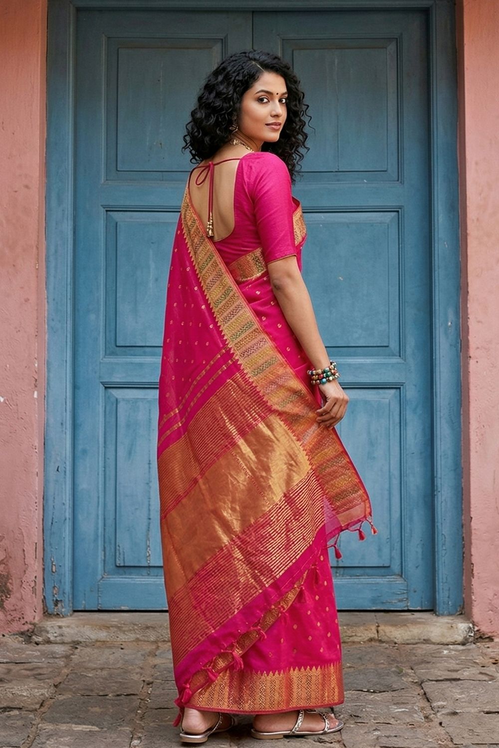 Maya Pink Silk Blend Woven Ready to Wear One Minute Saree
