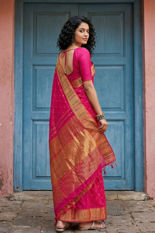 Maya Pink Silk Blend Woven Ready to Wear One Minute Saree