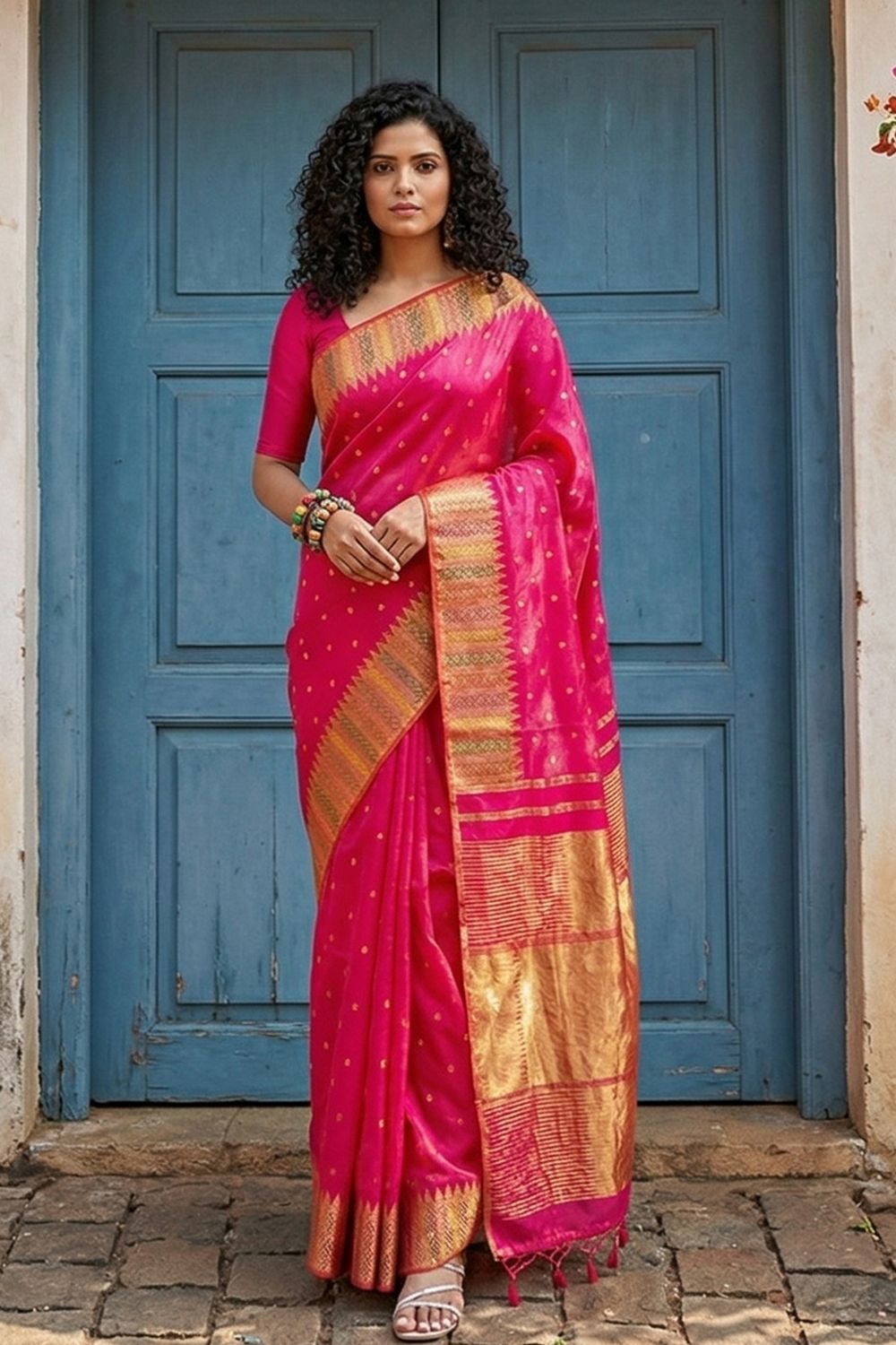 Maya Pink Silk Blend Woven Ready to Wear One Minute Saree