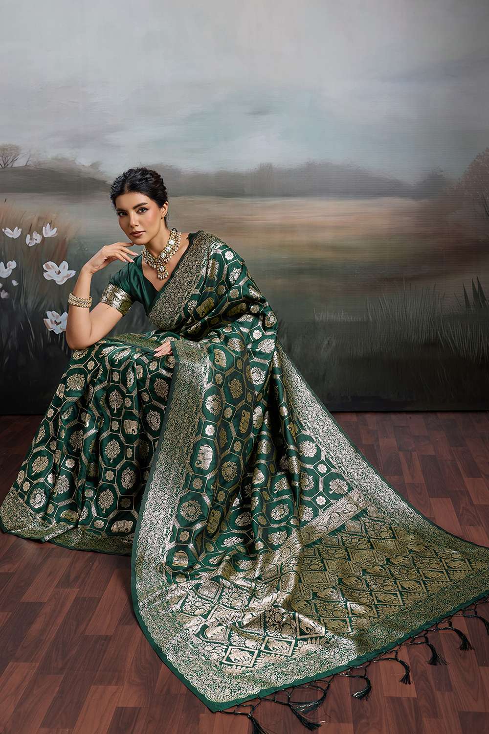 Ruchi Green Silk Blend Woven Designer Ready to Wear Saree