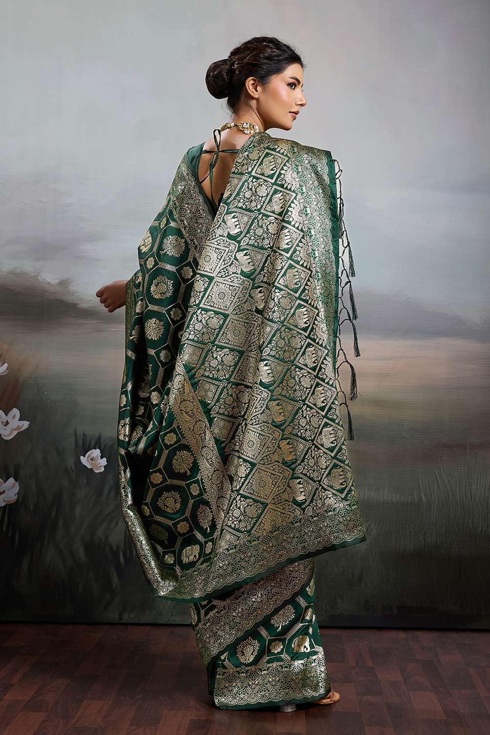 Ruchi Green Silk Blend Woven Designer Ready to Wear Saree