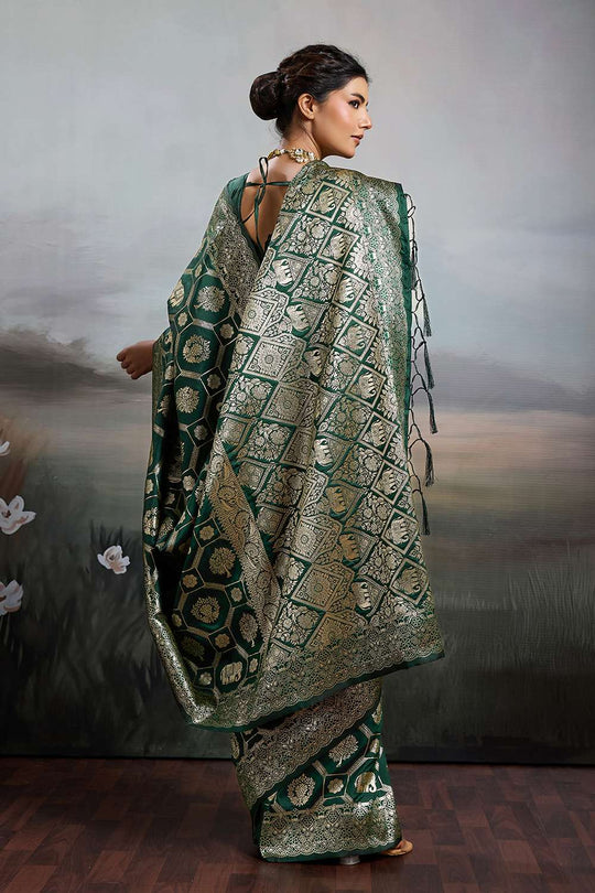 Ruchi Green Silk Blend Woven Designer Ready to Wear Saree