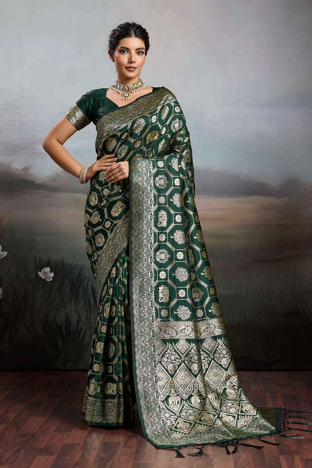 Ruchi Green Silk Blend Woven Designer Ready to Wear Saree
