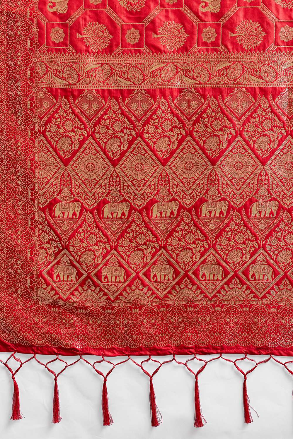 Ruchi Red Silk Blend Woven Designer Ready to Wear Saree