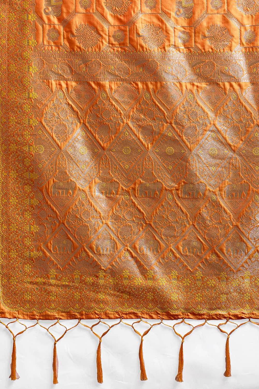 Ruchi Orange Silk Blend Woven Designer Ready to Wear Saree