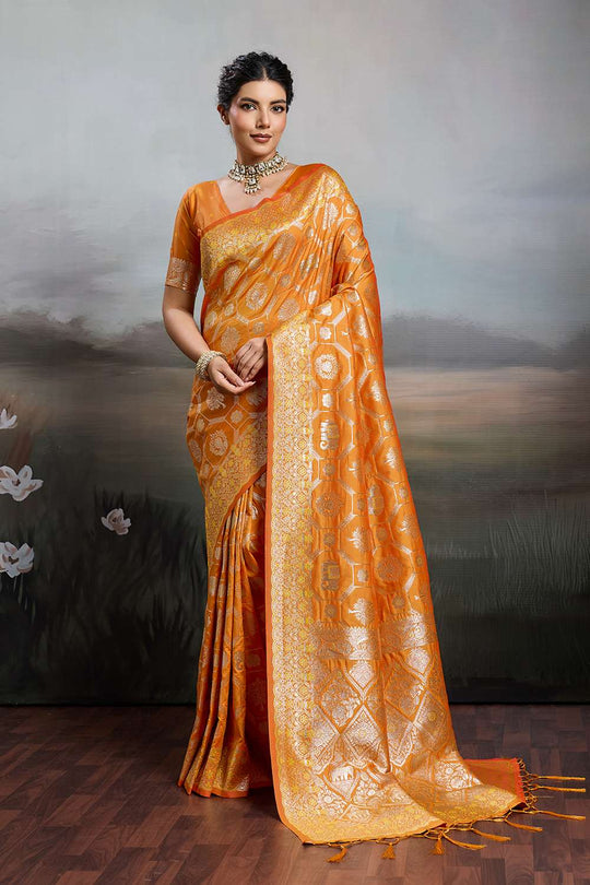 Ruchi Orange Silk Blend Woven Designer Ready to Wear Saree