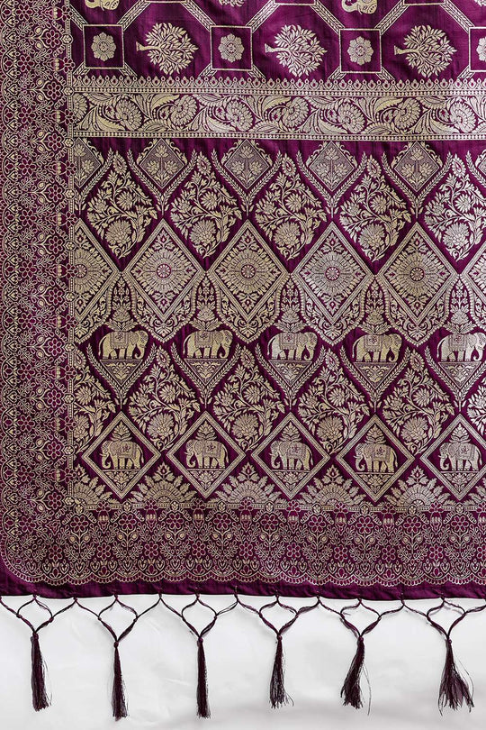 Ruchi Wine Silk Blend Woven Designer Ready to Wear Saree