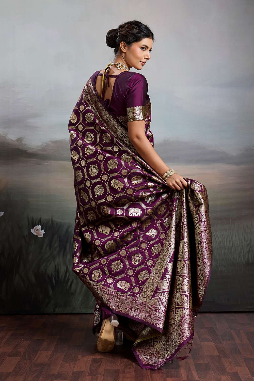 Ruchi Wine Silk Blend Woven Designer Ready to Wear Saree