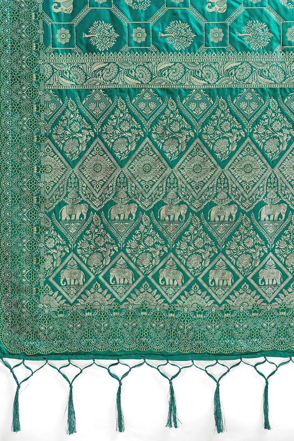 Ruchi Teal Green Silk Blend Woven Designer Ready to Wear Saree