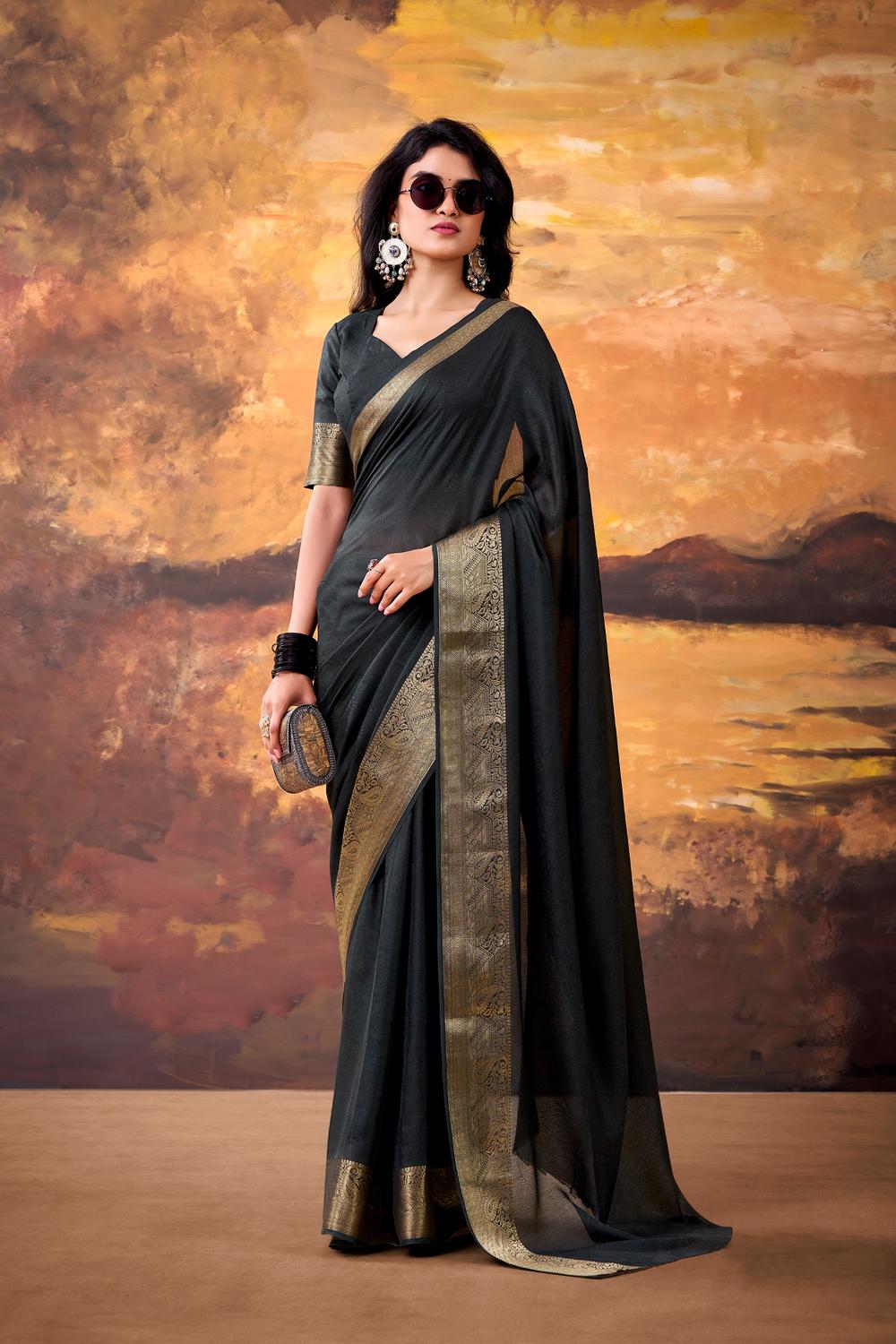 Tasha Black Soft Silk Zari Woven Designer Ready to Wear One Minute Saree