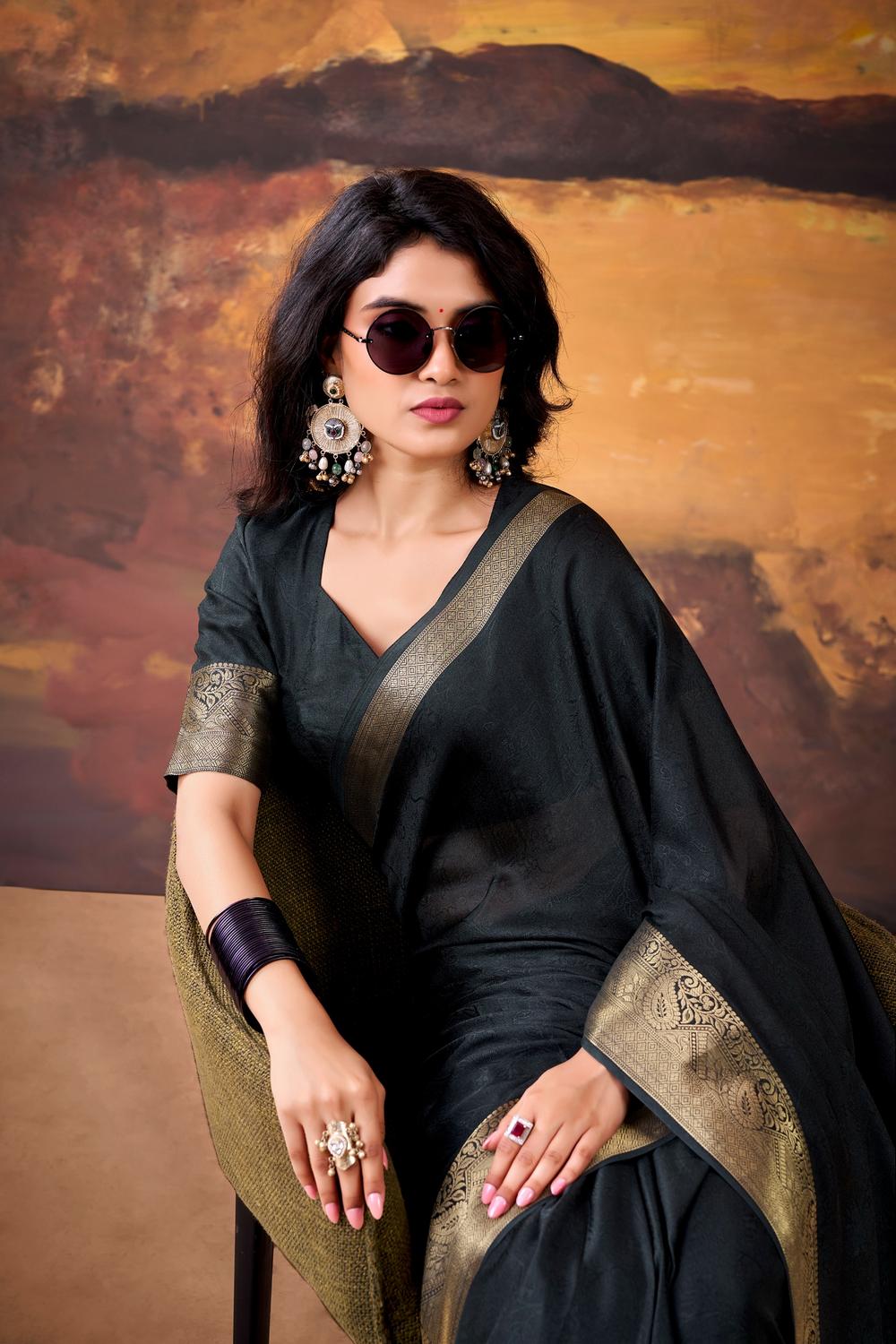 Tasha Black Soft Silk Zari Woven Designer Ready to Wear One Minute Saree