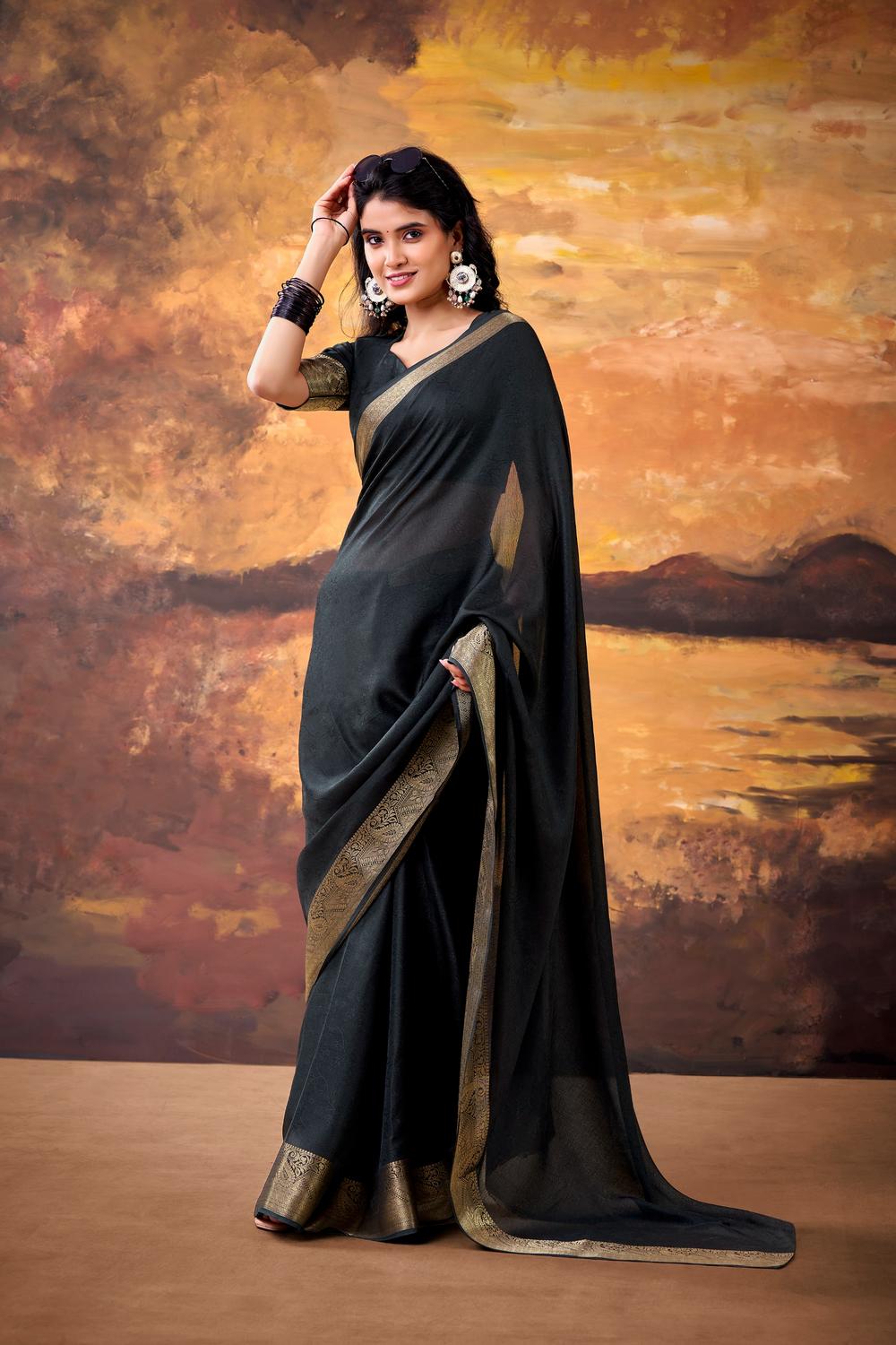 Tasha Black Soft Silk Zari Woven Designer Ready to Wear One Minute Saree