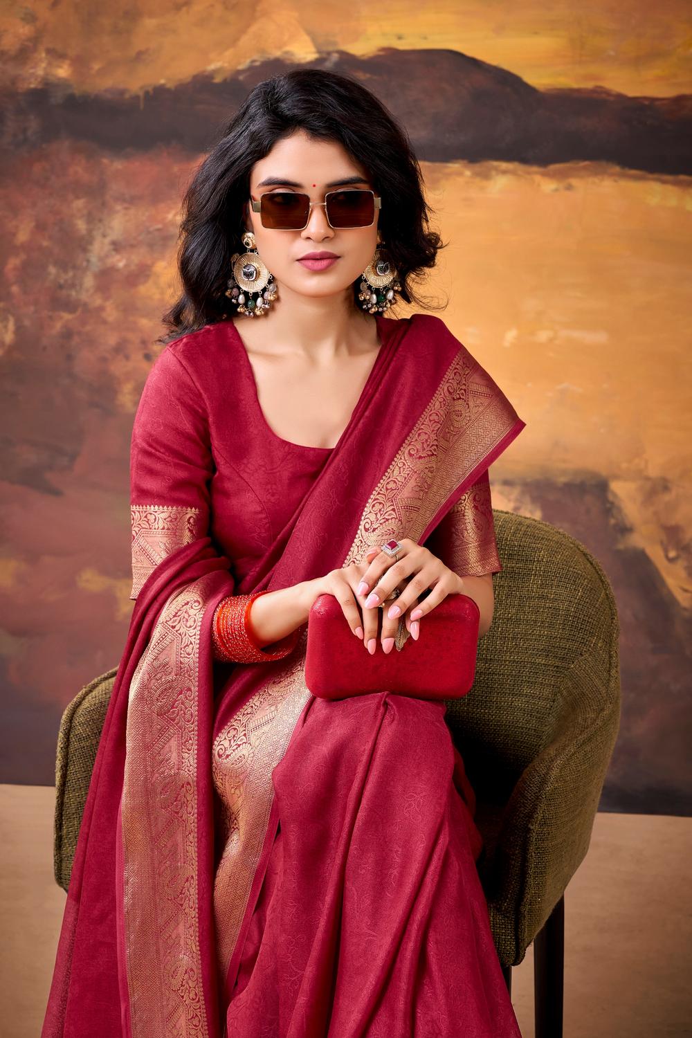 Tasha Maroon Soft Silk Zari Woven Designer Ready to Wear One Minute Saree