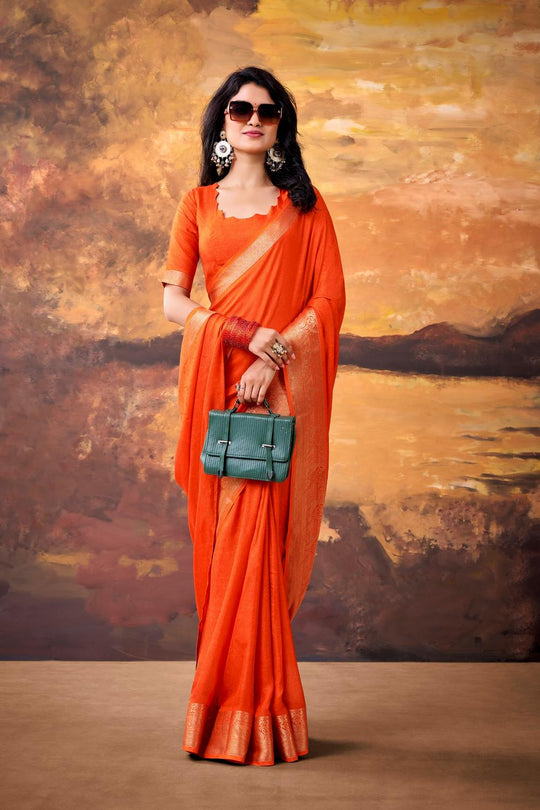 Tasha Orange Soft Silk Zari Woven Designer Ready to Wear One Minute Saree