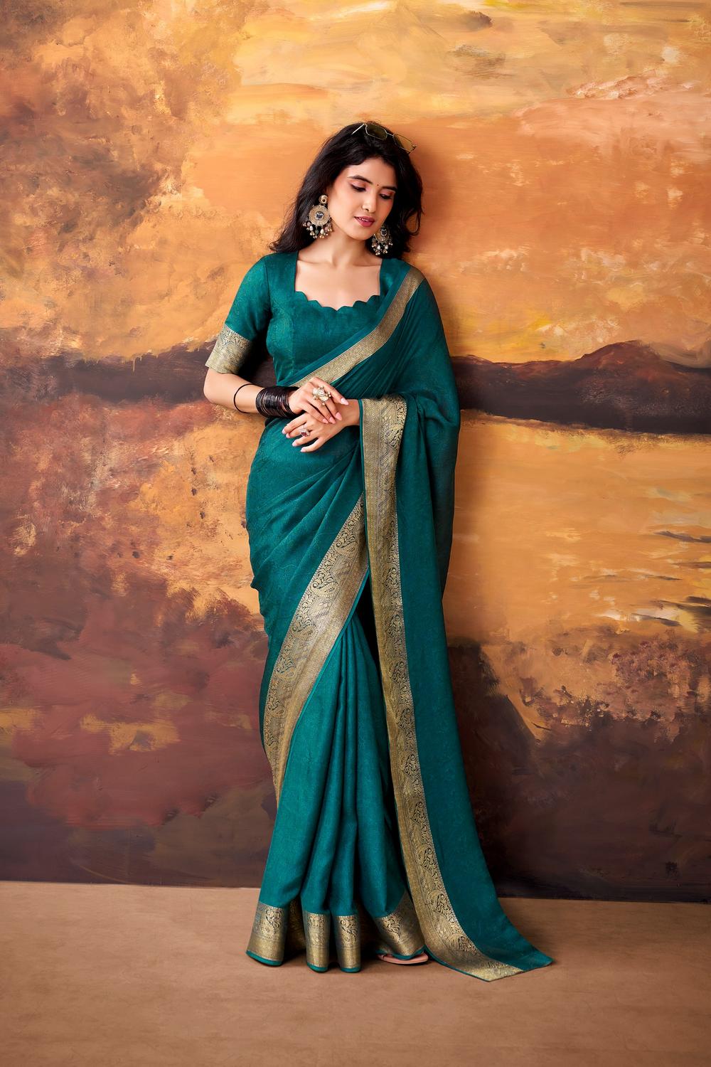Tasha Teal Green Soft Silk Zari Woven Designer Ready to Wear One Minute Saree